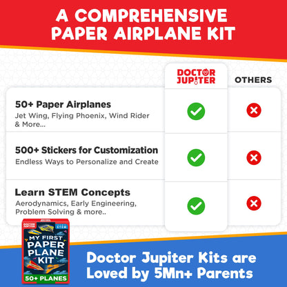 Doctor Jupiter My First Paper Airplane Book Kit for Kids Ages 6+ | Make & Fly 50+ Paper Airplanes with 500+ Stickers |Birthday Gift Ideas for 6-7-8-9-10 Year Old Boys & Girls | Airplane Toy, Craft Kit