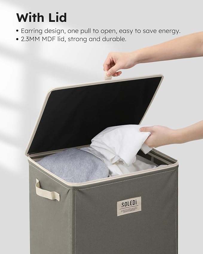 SOLEDI Laundry Hamper with Lid 100L Large & Tall Collapsible Laundry Basket