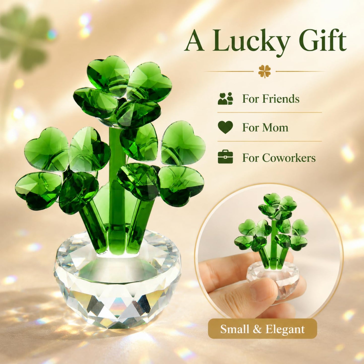 Crystal Clover Figurine Lucky Clover Crystal Home Car Office Decoration