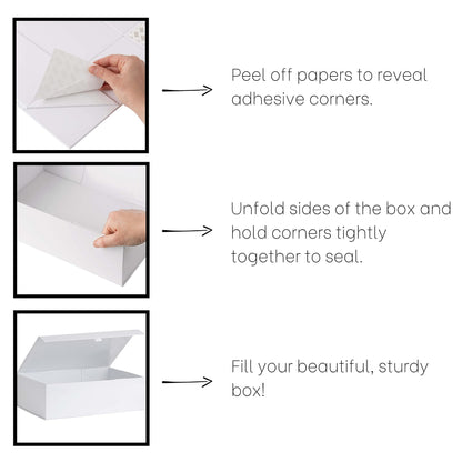 Purple Q Crafts White Hard Gift Box With Magnetic Closure Lid 14" x 9" x 4" Rectangle Favor Boxes With White Glossy Finish (5 Boxes)