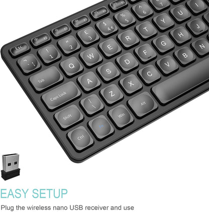 Arteck 2.4G Wireless Keyboard Ultra Slim and Compact Wireless Keyboard with Media Hotkeys for Computer/Desktop/PC/Laptop/Surface/Smart TV and Windows 10/8/ 7 Built-in Rechargeable Battery