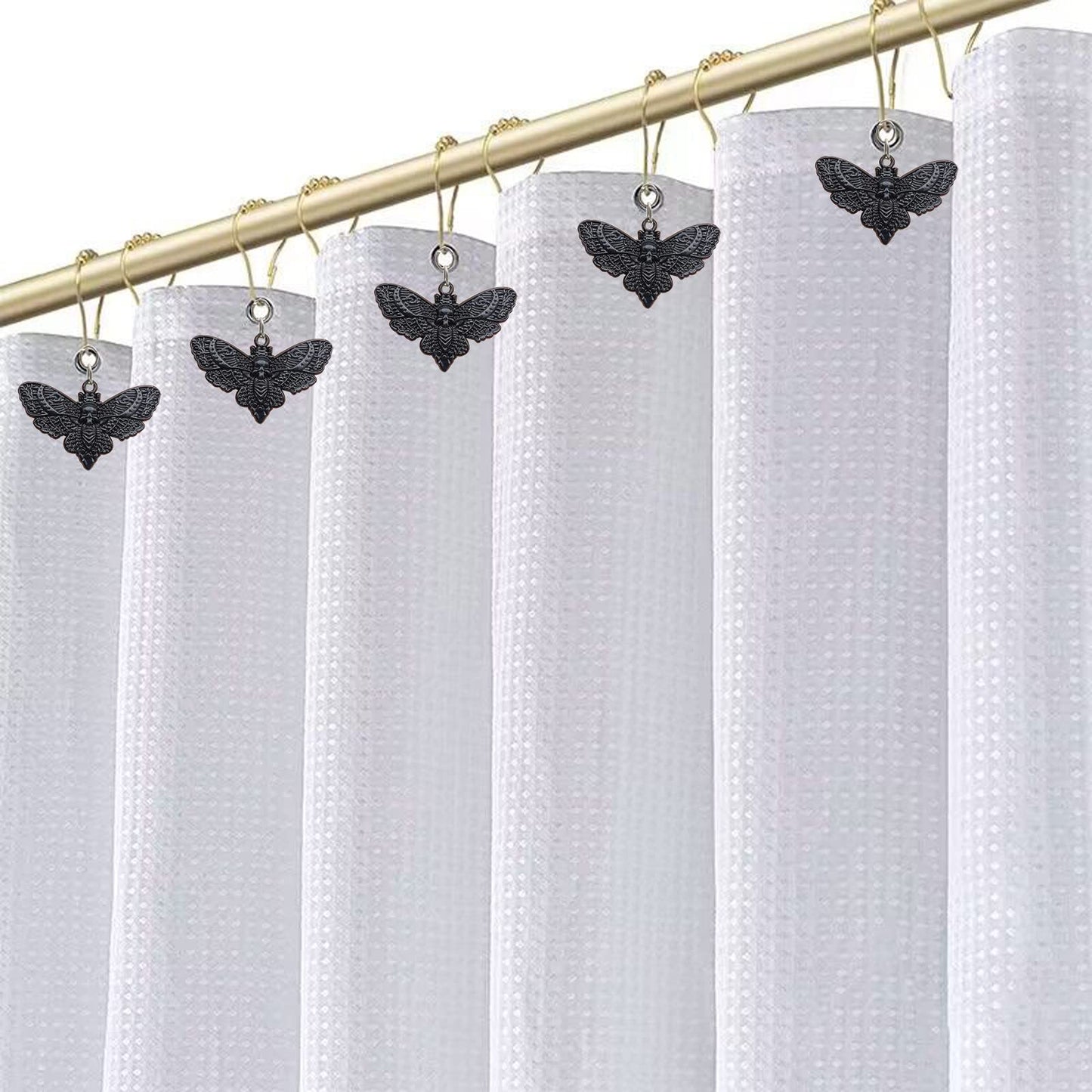 Skull Death's-Head Hawkmoth Shower Curtain Hooks Rings,12Pcs Dead Moth with Skull Face Halloween Rustproof Metal Shower Rings,Gothic Style Insect Theme Home Bathroom Decor