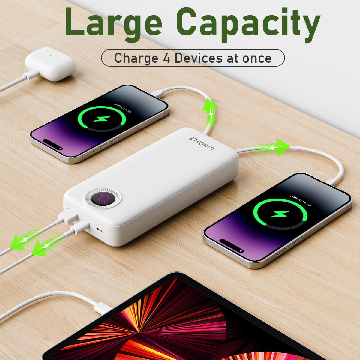 Portable Charger 20000mAh，22.5W Fast Charging Power Bank, Cell Phone Replacement Battery with 5 Output 2 Input for iPhone 16/15 Plus/15 Pro Pro Max,Samsung Galaxy,and More(1 Pack,Pearl Black)