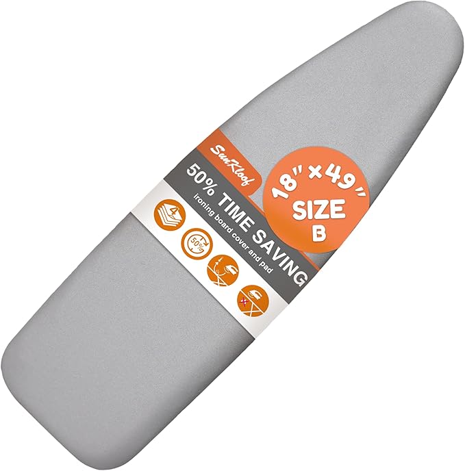 Ironing Board Cover and Pad 18"x49" Extra Wide Natural Cotton, Scorch and Stain