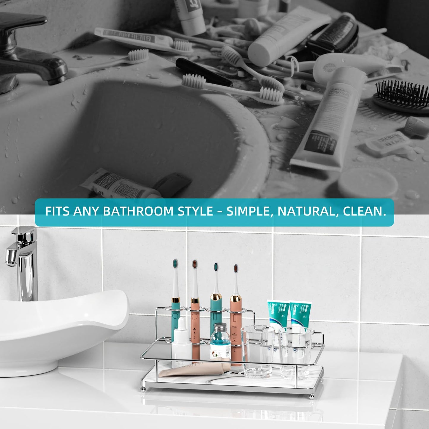 DRYSOLU Toothbrush Holders Large Toothbrush Holder with 6 Slots – Fast Drying Toothbrush Organizer for Bathroom Sink Countertop, Fits Electric & Manual Toothbrushes, Water Absorbent Diatomaceous Earth