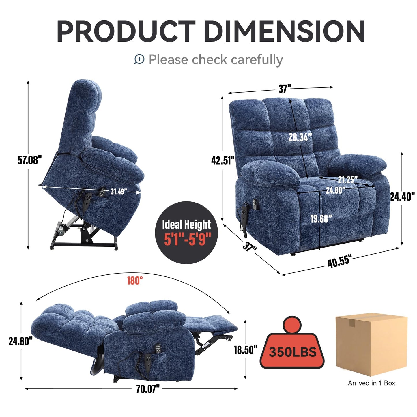 KEIKI Oversized Dual Motor Power Lift Recliner Chair for Elderly, Chenille Upholstery Breathable Rocking Chair with Back Massager and Heated, Relaxation Corner in Living Room Space, Brown