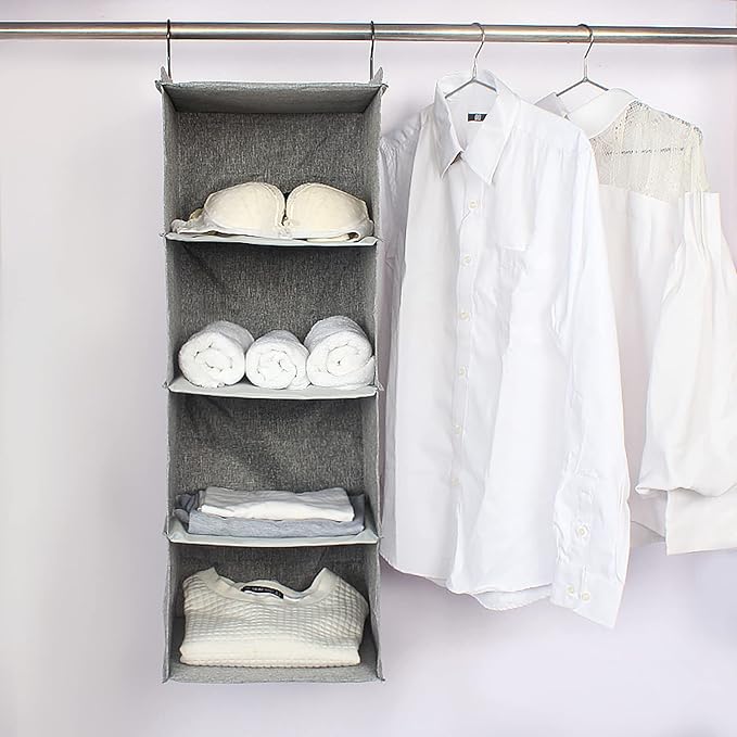 Hanging Closet Organizer, Easy Mount Collapsible 4-Shelf Camper Closet Wardrobe