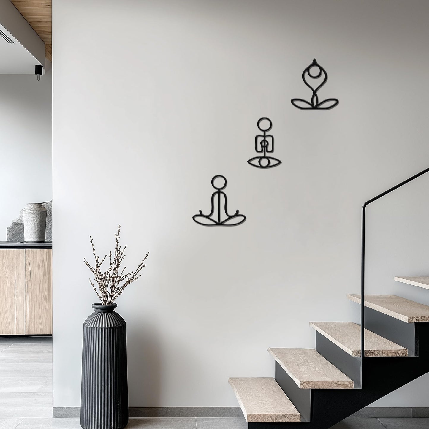 Slickss Zen Wall Art 3-Piece Set - Yoga Pose Metal Sculptures for Meditation Room & Spa Decor, Namaste Calming Wall Art for Yoga Gifts Women, Chakra & Buddha Decor