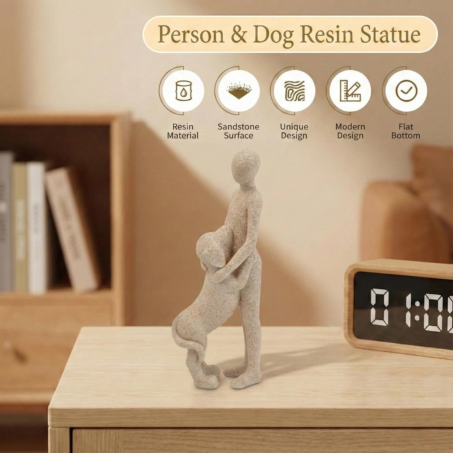 JIALINXIA Man and Dog Figurine, Abstract Resin Memorial Sculpture, Humans and Dogs Standing Statue B, Pet Memorial Home Office Shelf Decor Gift