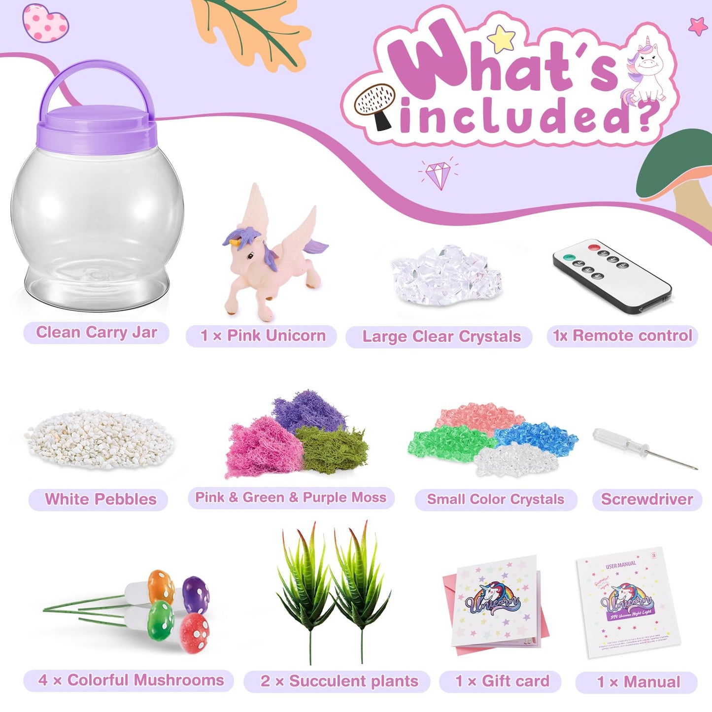 SLDALES DIY Unicorn Night Light,Terrarium Kit with Plant Garden Toys for 3 4 5 6 7 8+ Years Old Kids,Unicorn Gifts for Girls
