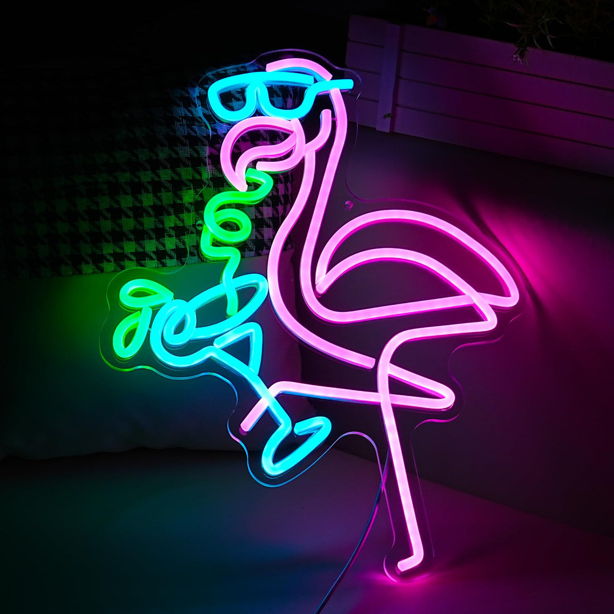 Flamingos Drink Neon Sign LED Cocktail Light Up Sign for Wall Decor Dimmable USB Powered Animal Neon Light for Living Room Kids Room Bar Art Wall Decor （16.7 * 12.8In）