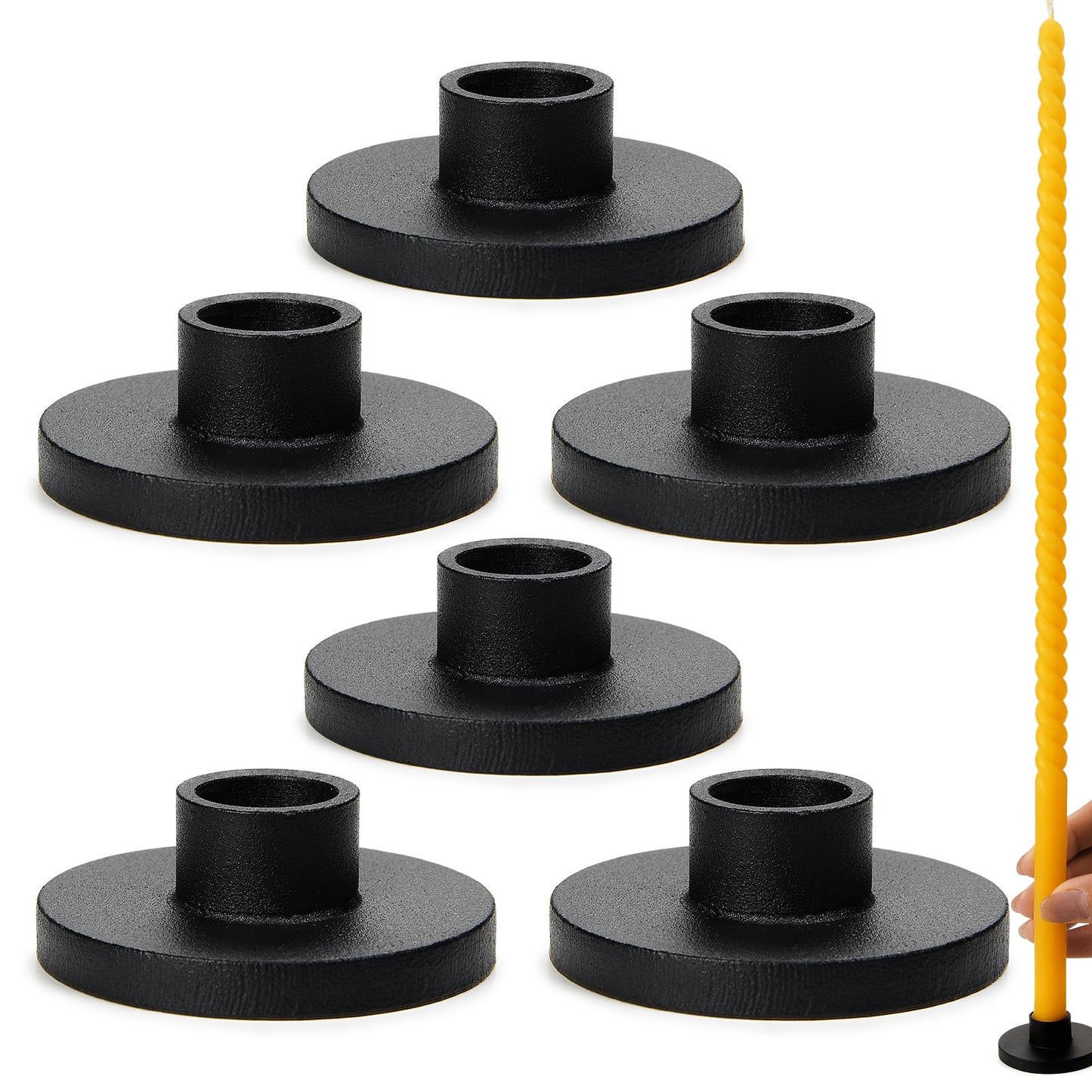 Black Iron Mini Taper Candle Holders for 1/2 Inch Candles – Small, Skinny, Thin Tapered Candle Holders for Chime, Spell, Church Candles – Set of 6