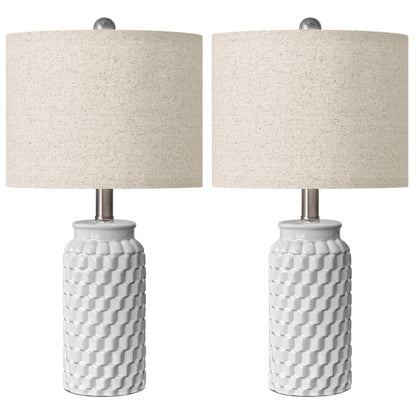 USumkky 20.5" White Modern Ceramic Bedside Lamps Set of 2, Small Table Lamp for Bedroom Decor Farmhouse Nightstand Lamp for Living Room Office