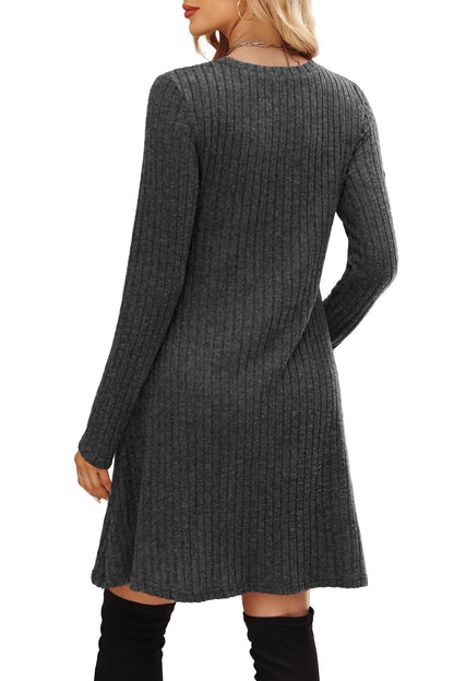OFEEFAN Long Sleeve Dress for Women Crew Neck Empire Waist Tunic Dress with Pockets