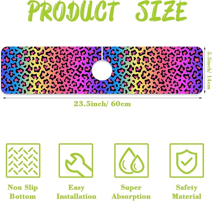 Sink Faucet Absorbing Mat Rainbow Colored Leopard Print Sink Splash Guard