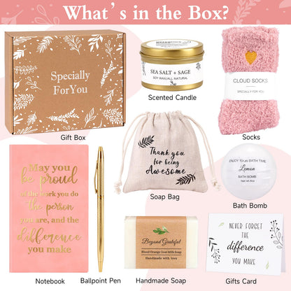 Employee Appreciation Gifts Bulk for Women, Thank You Gift Box for Women with Relaxation Spa Set, Gift for Coworkers Teacher Boss Team Mentor Leader Social Worker, Pink