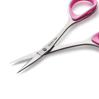 Beaditive Sewing and Embroidery Scissors Set (2 Pc.) Curved and Straight, Sharp, Stainless-Steel Design | Precision Tips, Ergonomic Rubber Handle Grip | Small, Compact DIY Use (1 Curved, 1 Straight)