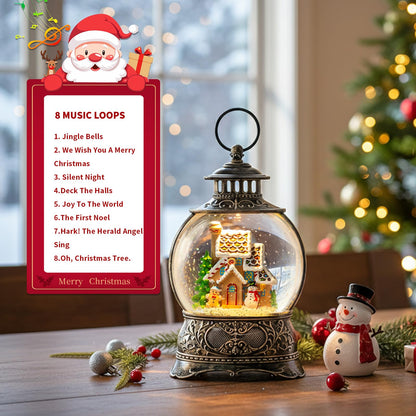 10" Christmas Snow Globes Lantern, Sparkling Musical Snowman Gingerbread House Lanterns, USB and Battery Powered Christmas Home Tabletop Decorations Gift