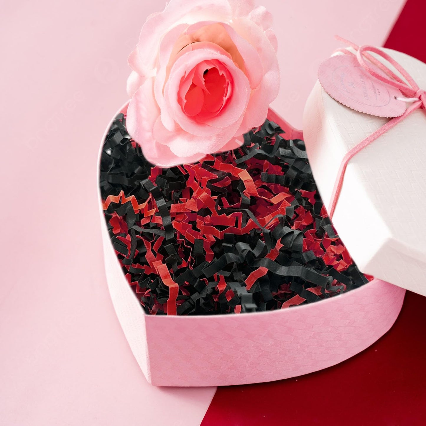 Tisspoms 1LB Black Red Crinkle Cut Paper Shred Filler, Paper Shreds for Basket Fillers, Birthday, Halloween, Gift Wrapping, Christmas, Fiesta Stranger Theme Party Gift Decor Party Filler