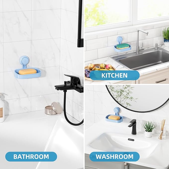 LEVERLOC Soap Dish Holder for Shower Suction Cup Wall Mounted Self Draining