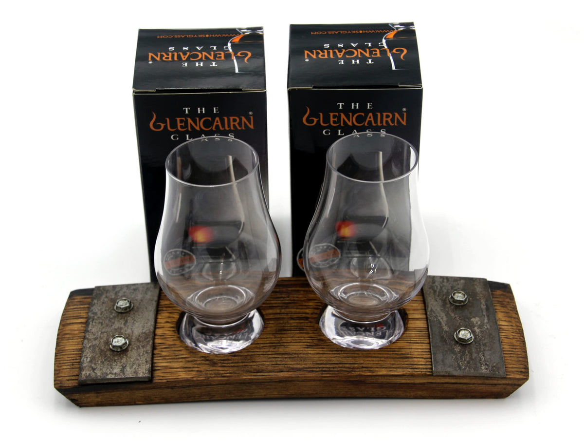 Barrel-Art Premium 2 Glass Whiskey Flight/Whiskey Coaster/Crystal Glass Holder/Bar Decor (With Crystal Glasses)