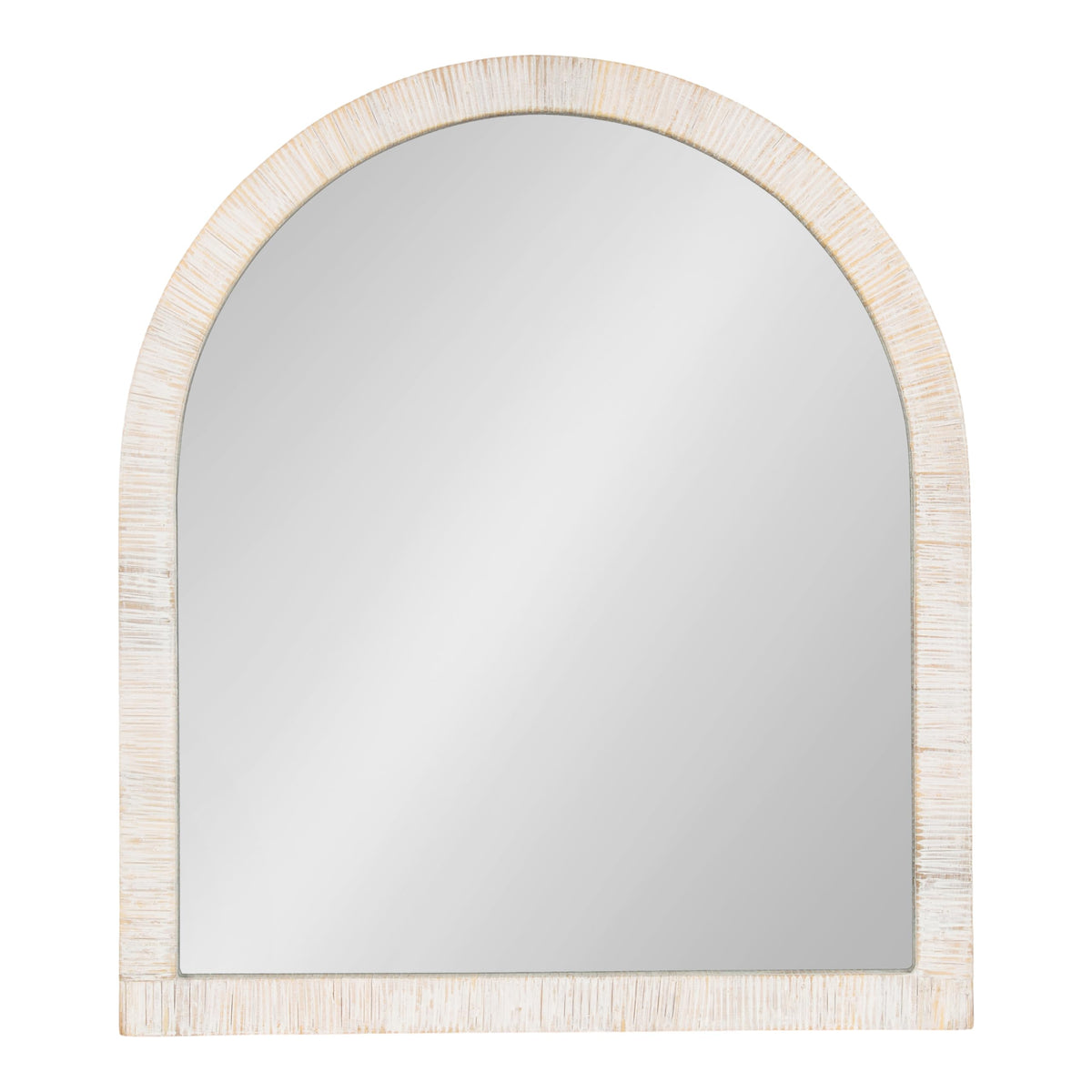Kate and Laurel Rahfy Boho Arch Rattan Wall Mirror, 28 x 32, White, Decorative Wooden Mirror with Authentic Rattan Frame for Bathroom Vanity Mirror