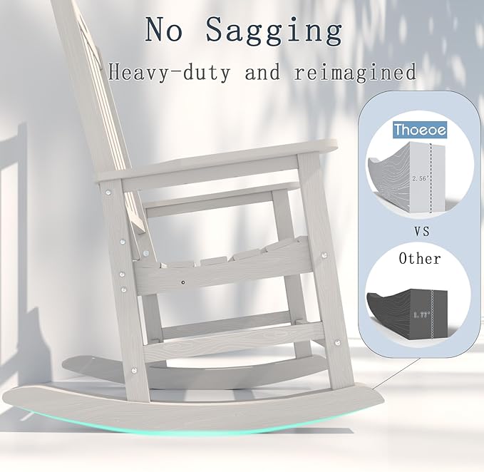 Oversized Rocking Chair, Outdoor Rocking Chair for Adults, All Weather Resistant Porch Rocker for Lawn Garden, White