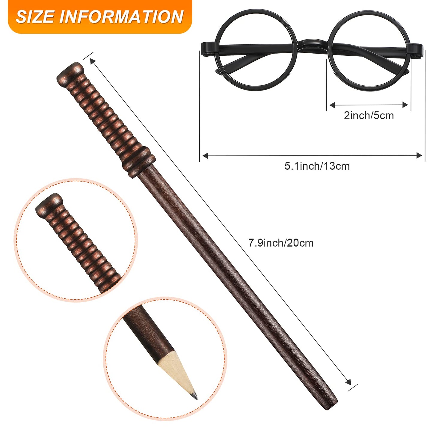 Outus Halloween Wizard Party Favors with 10 Pieces of Round Frame Wizard Glasses and 10 Pieces of Wand Pencils for Adult School Decor Theme Birthday Party Supplies