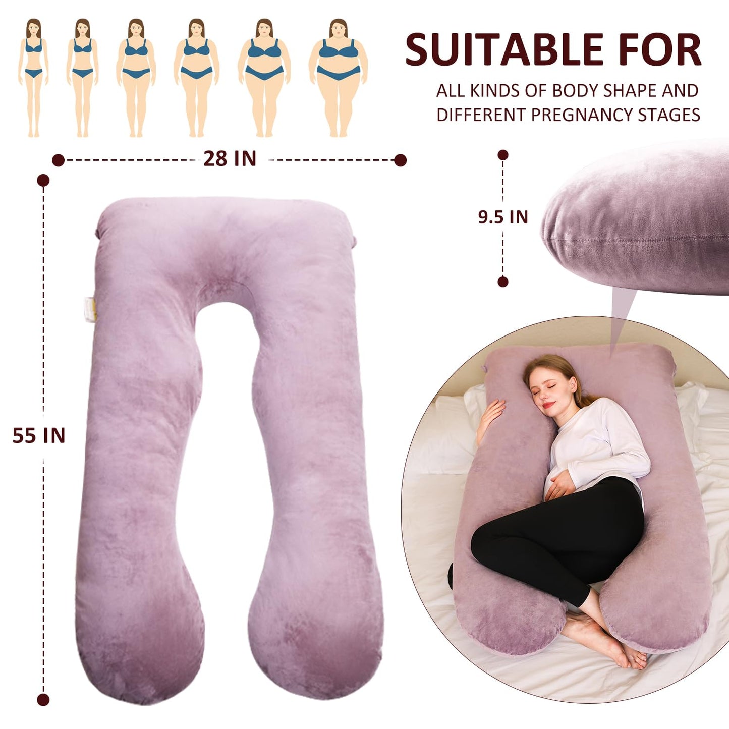 Chilling Home Pregnancy Pillows for Sleeping, U Shaped Maternity Pillow Cuddle Pillow, 55 inch Full Body Pillow Long Pillows for Sleeping, Maternity Body Pillows for adults with Cover Velvet