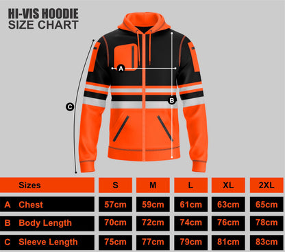 trending babz Mens Hi Vis Pullover Hoodie Reflective Tape Safety Work Drawstring Multi Zipped Pockets High Viz High Visibility Hoodie Sweatshirt