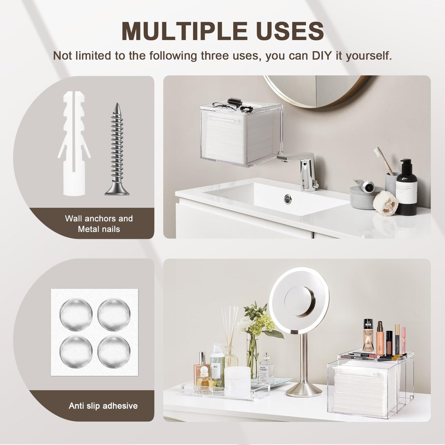 TAINESS Disposable Facial Towels Storage Box - Acrylic Container Compatible With Clean Skin Club Clean Towel XL - Wall-Mounted Makeup Organizer With Drawer Valentine's Day Gifts