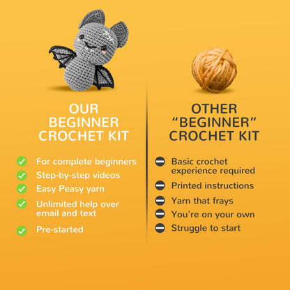 minimal beee Bat Crochet Kit for Beginners - DIY Halloween Craft Gift with Animal Yarn, Easy Knitting Supplies for Adults, Complete Starter Crochet Set with Needles & Instructions