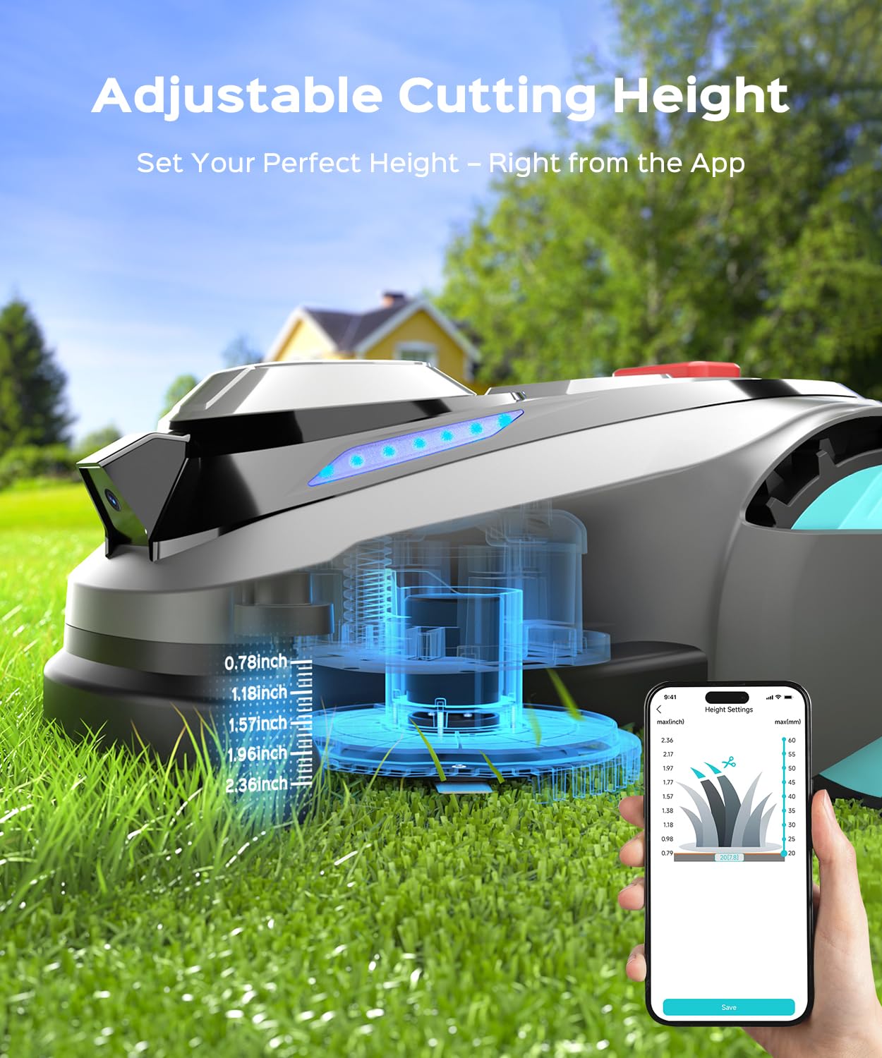 YARDCARE N1600 PRO Wireless Robotic Lawn Mower, RTK & Vision Navigation, Up to 0.4 Acre Coverage, Smart App Control, Multi-Zone Mapping, Systematic Mowing Robot