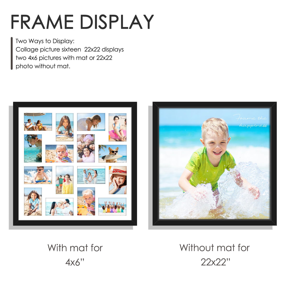 DUENPY 22x22 Picture Frame 4x6 Collage Picture Frame Displays Sixteen 4x6 inch Photos Collage Wall Decor Wall Hanging Black