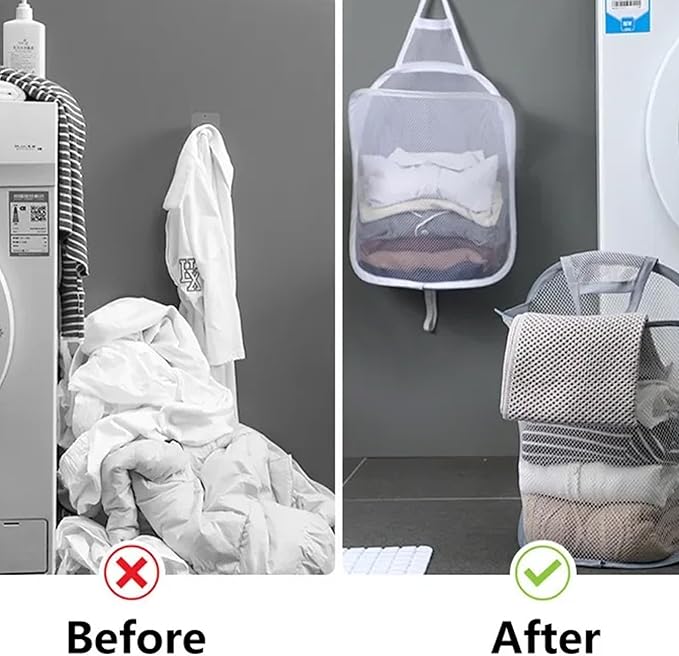 2pcs mesh foldable laundry basket, dirty clothes storage bag basket frame bucket