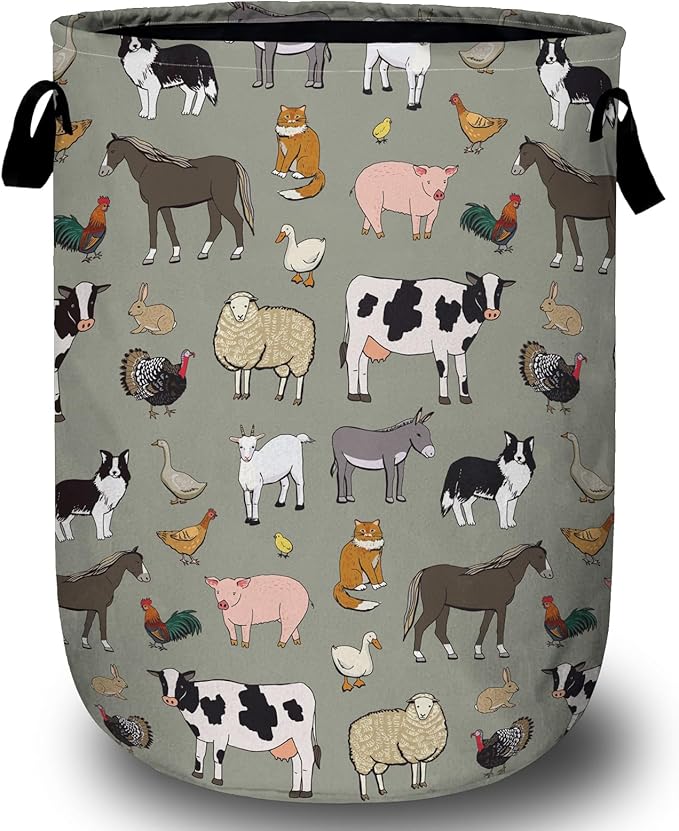 Funny Farm Animal Laundry Basket, Laundry Hamper Collapsible Oxford Cloth