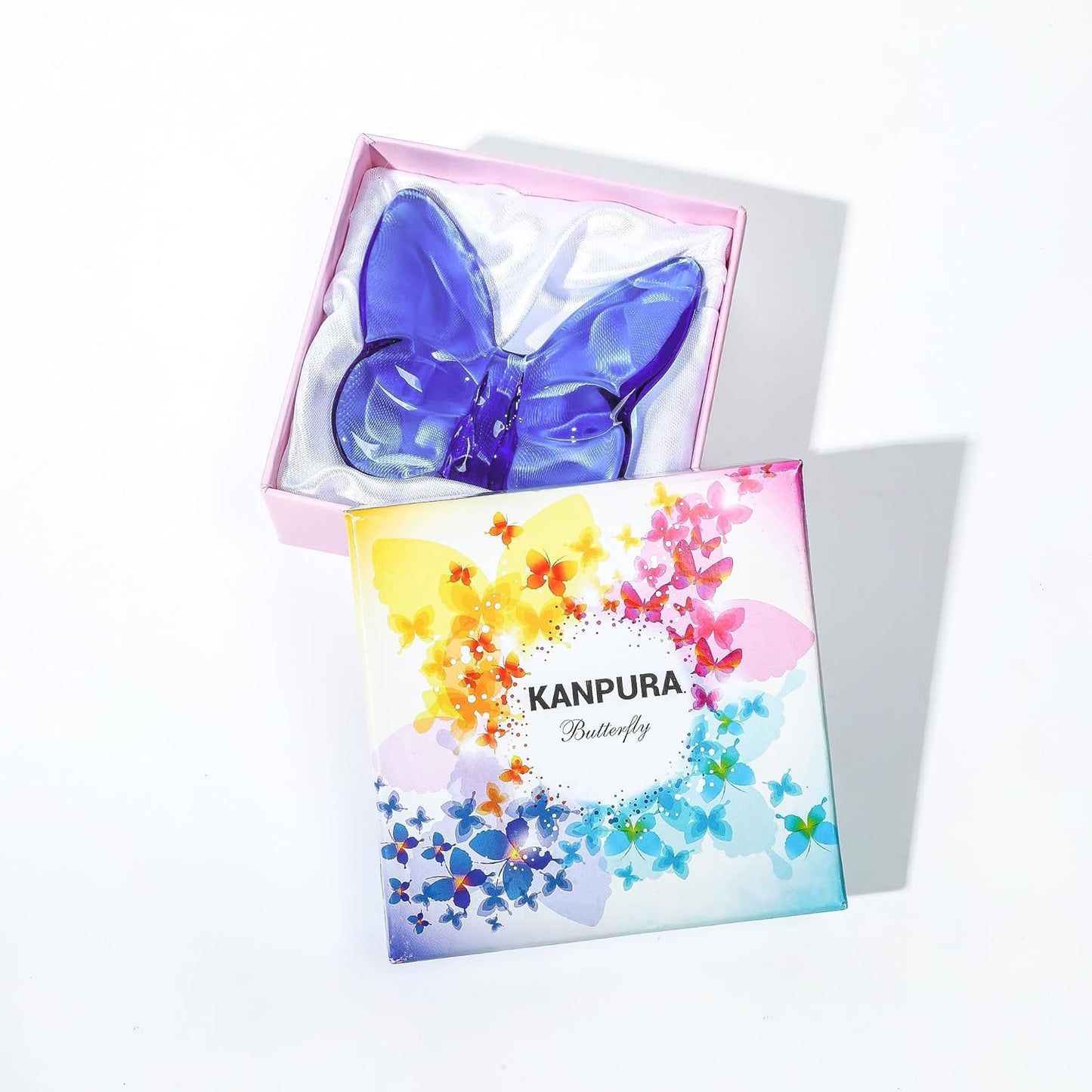 kanpura Blue Crystal Butterfly Figurine,Flying Butterfly Figurine, Glass Butterfly Ornament,Crystal Animal Collectible for Christmas Home Decor