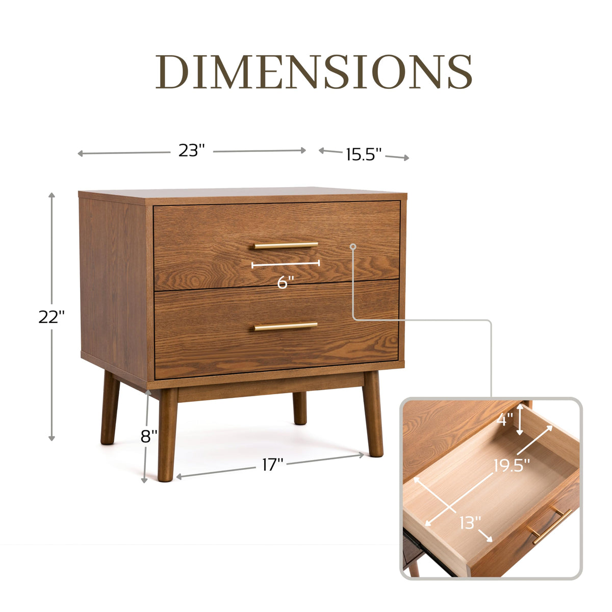 Furniture of America Wyatt Modern Solid Wood Bedroom Collection with Queen Bed Frame, Nightstands, Dresser with Mirror, No Box Spring Needed, Walnut, Standard Low Profile, 5-Piece Set