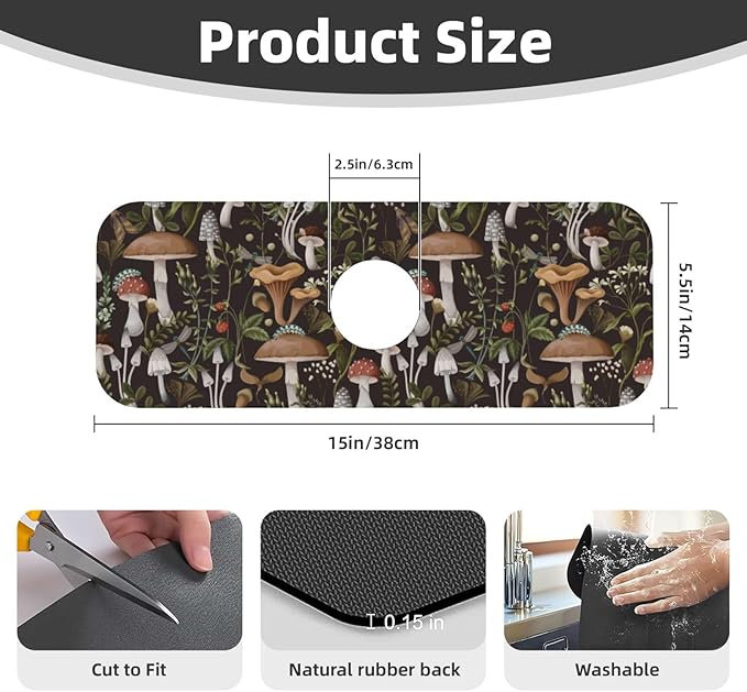 Mushroom Mushrooms Fern Forest Autumn Kitchen Sink Splash Guard Faucet Mat