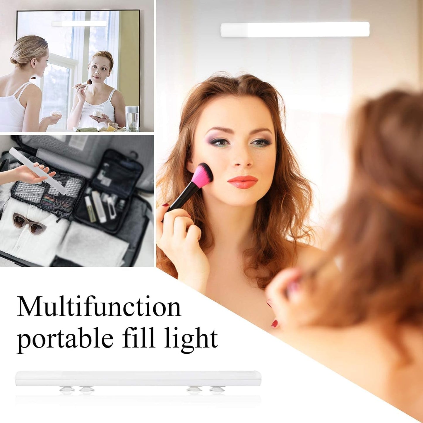OOWOLF Vanity Mirror Light,Cordless Portable Makeup Light 6000K USB Rechargeable Brightness Dimmable for Bedroom Dressing Table, Bathroom, Dressing Room Mirror