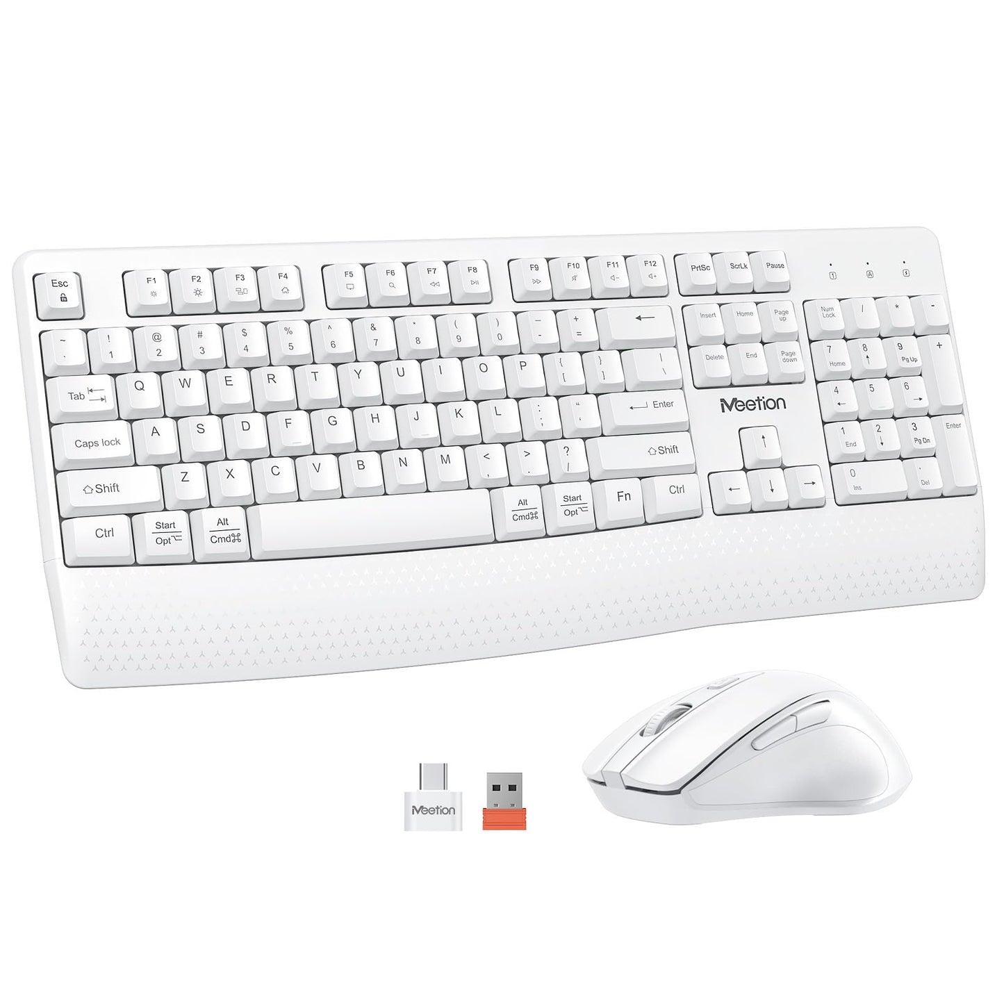 MEETION Wireless Keyboard and Mouse, Full-Sized Cordless Keyboard with Wrist Rest and 3 DPI Adjustable Mouse, Keyboard and Mouse Set with 2.4GHz USB Receiver, for PC/Computer/Laptop/Windows/Mac, Pink