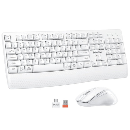 MEETION Wireless Keyboard and Mouse, Full-Sized Cordless Keyboard with Wrist Rest and 3 DPI Adjustable Mouse, Keyboard and Mouse Set with 2.4GHz USB Receiver, for PC/Computer/Laptop/Windows/Mac, Pink