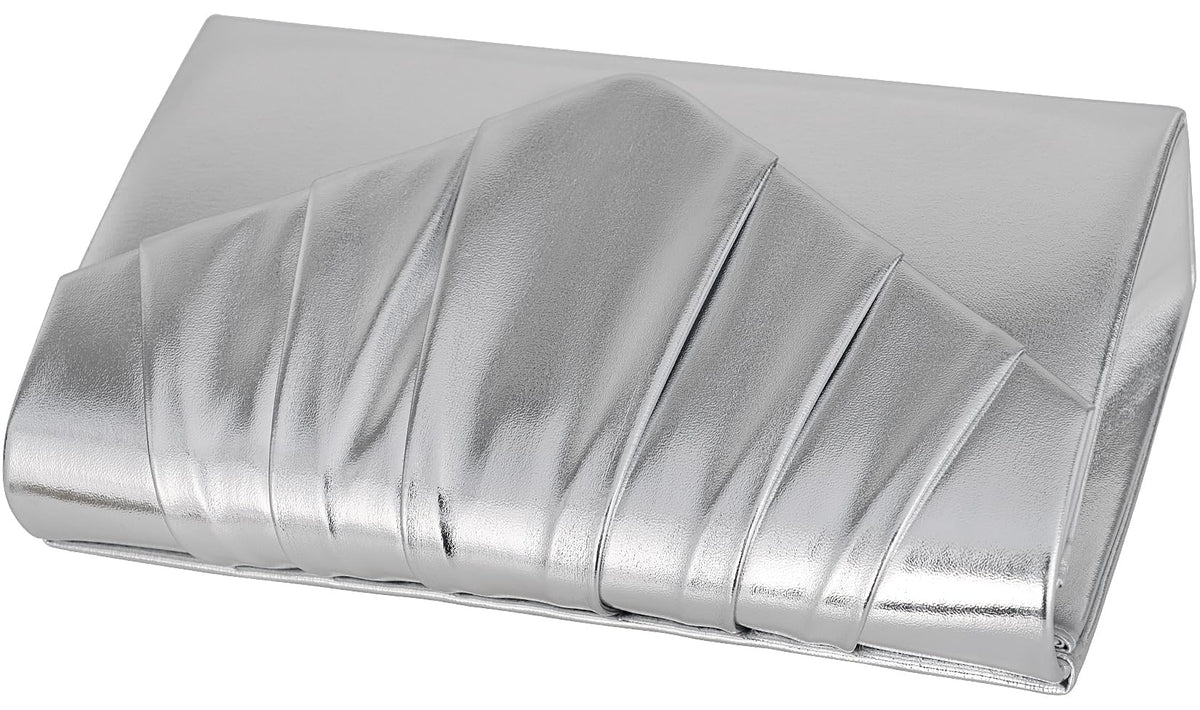 Venoline Women Evening Clutch Purse - Shimmering Metallic PU Leather Pleated Flap Envelope Handbag for Wedding Prom Party Silver