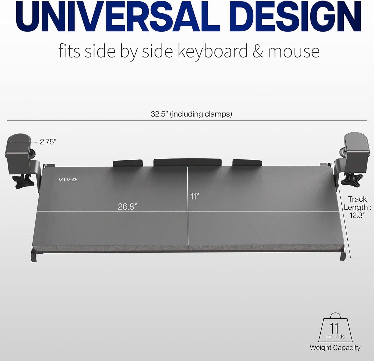 VIVO Large Keyboard Tray Under Desk Pull Out with Extra Sturdy C Clamp Mount System, 27 (33 Including Clamps) x 11 Inch Slide-Out Platform Computer Drawer for Typing, Black, MOUNT-KB05E