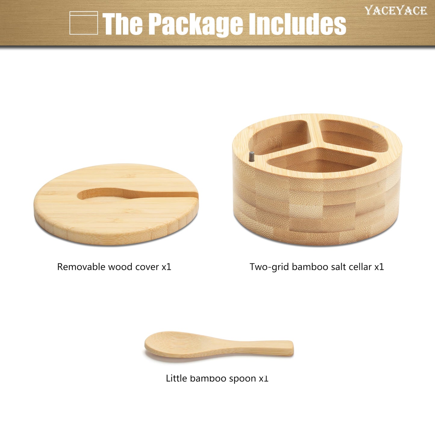 YACEYACE Bamboo Salt Cellar with Lid and Spoon, 9oz Small Salt and Pepper Containers, Bamboo Salt Containers for Countertop, Salt and Pepper Bowls