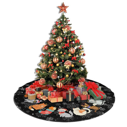 Black Cat Christmas Tree Skirt Gorgeous for Xmas Party Ornaments Holiday Decoration Accessory 30"