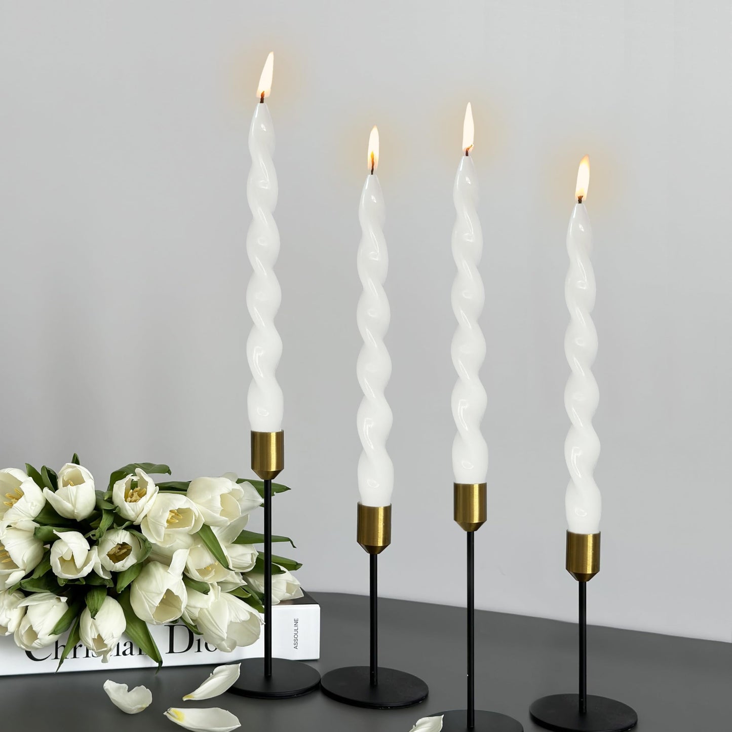 Spiral Taper Candle Long Candlesticks 10 INCH White Tapered Candles Unscented Twisted Candlestick Smokeless Candle Stick for Home Décor Weddings Festive Holiday