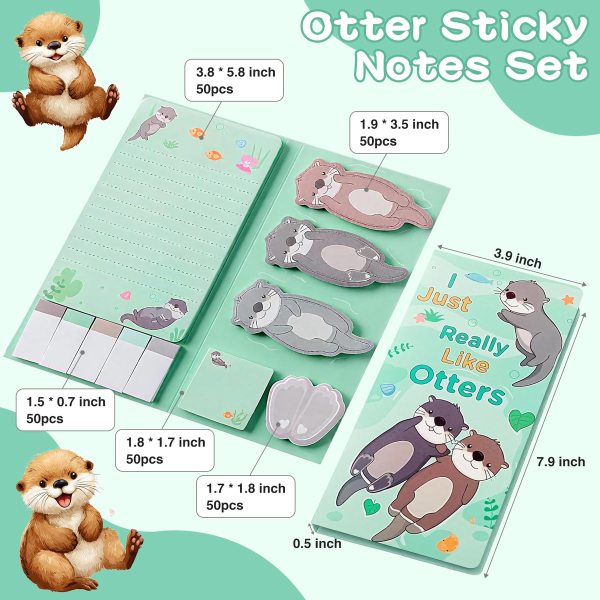 School Supplies for Girls, Cute Otter Stationery Set with Pencil Case, Pens & Sticky Notes Set, Otter Gifts Party Favor for Girls Stationery School Office Supplies (Otter)