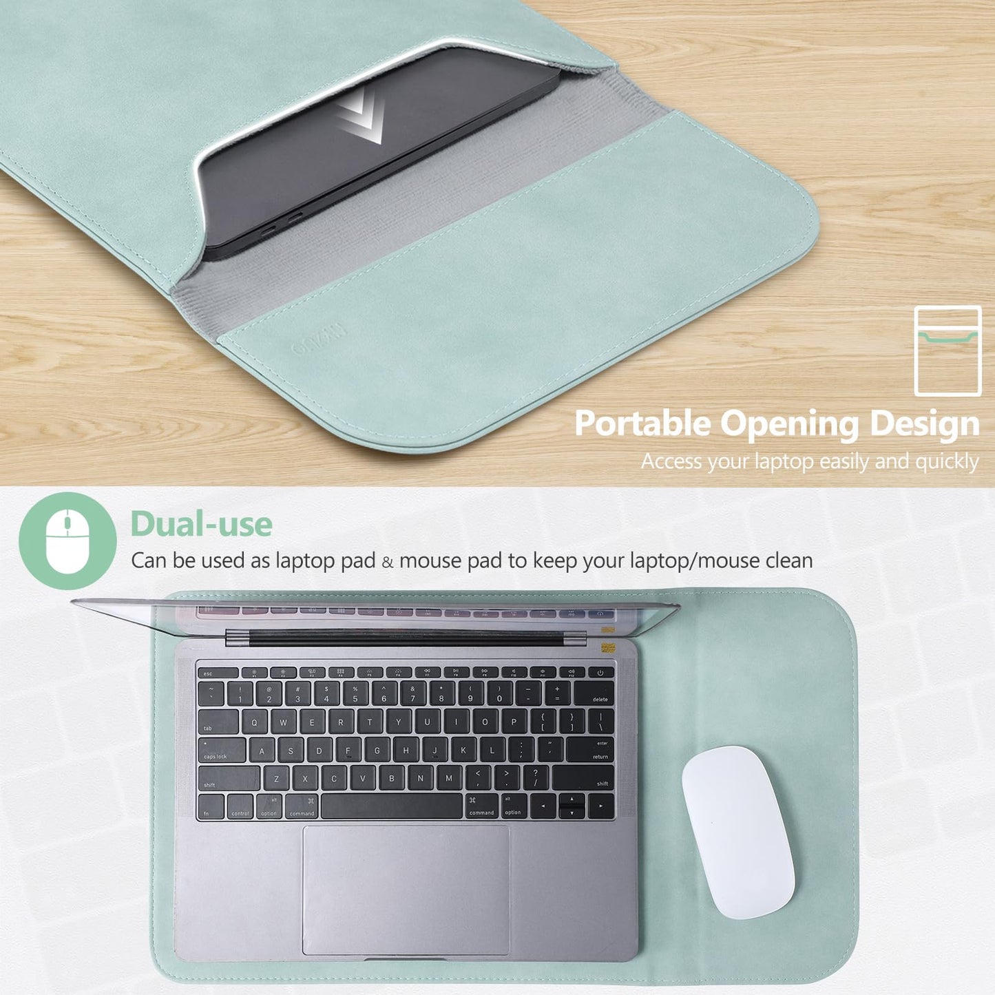 HYZUO 13 Inch Laptop Sleeve PC Case for MacBook Pro 13 M2 M1 2025-2016, MacBook Air 13 M4 M3 M2 M1 2025-2018, 13" iPad Pro/Air, Surface Pro, XPS 13, with Small Bag, Mint Green