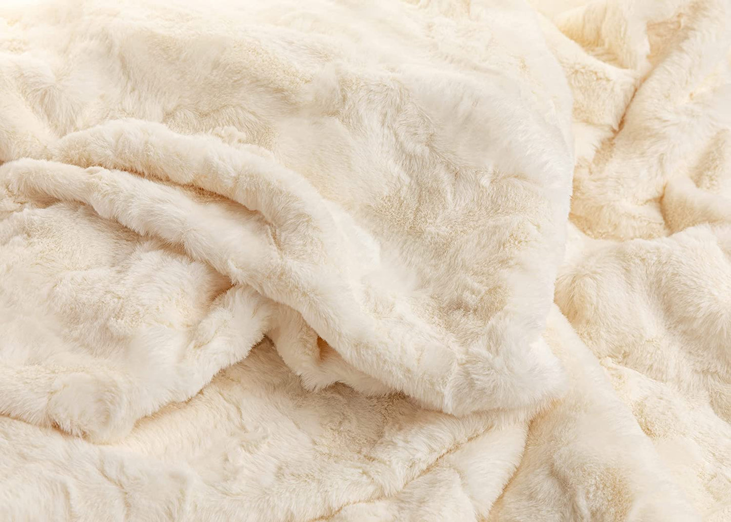 Outrageously Soft Queen Sized Blanket - Ultra Plush Minky Faux Fur Blanket - 60 x 80 Inches - Ivory